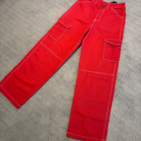 Divided H&M Red Utility Cargo Pants | Straight Leg - Picture 2 of 5